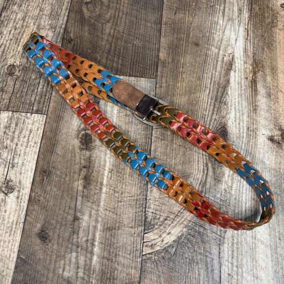 Vintage Woven Leather Belt Boho Braided Multi Color Size XL Festival Western